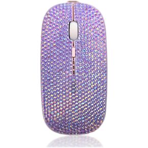 Luxury Bling Rechargeable Wireless Mouse with Austrian Crystal Rhinestone,Flat Slim Mouse for Laptop PC Girl's Gift - Rose Gold