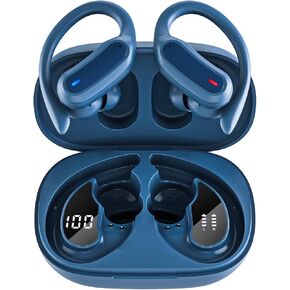 Wireless Earbuds Bluetooth Headphones, Bluetooth 5.3 Stereo over Ear Buds,Noise Cancelling Mic, IP7 Waterproof Headset for Running/Workout - Blue