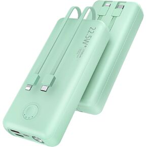 Portable Charger with Built in Cables-22.5W PD20W Fast Charging Power Bank 27,000mAh Battery Pack with Flashlight, Compatible with iPhone Samsung etc(1 Pack)