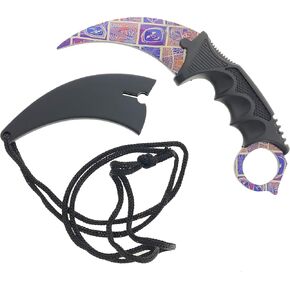 Falcon 7.5" CSGO Tactical Fixed Blade With ABS Sheath and Cord. For Collection, Gift, and Outdoors Camping Cut Ropes, Branches (Black)