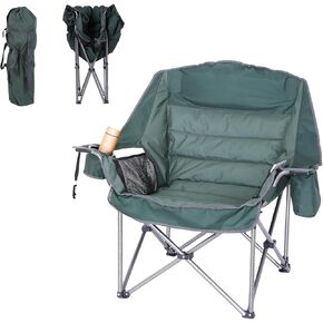 Padded Camping Chair, Oversized Camping Chair, Oversized Round Camping Chair, Outdoor Chair, Folding Chair for Adults, Heavy Duty 400lb Carry Bag Cupholder & Cooler (2-Pack)