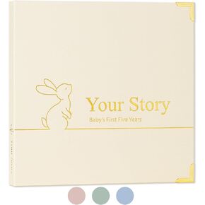 Keepsake Baby Memory Book Boy and Girl - Gender Neutral Baby Journal For First 5 Years, Timeless Baby Scrapbook Journal Milestones Baby Photo Album, Gender Reveal Gifts New Parents - Olive Green