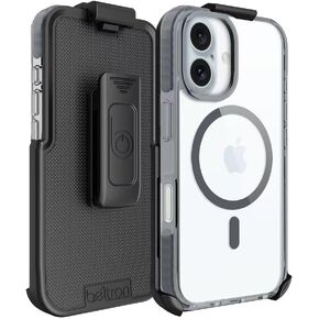 BELTRON Belt Case for iPhone 16, Slim Protective Transparent Case & Rotating Belt Clip Holster Combo (Compatible with MagSafe)