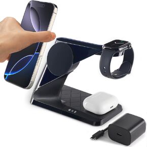 3 in 1 Charging Station for Apple Devices, Mag-Safe Charger Stand, Wireless Charger for iPhone 16/15/14/13/12 Series,& AirPods,& iWatch in Saudi Arabia