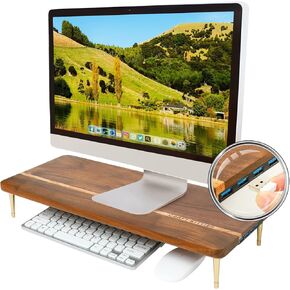 حامل شاشة خشبي من CRAFT KITTIES مع منافذ USB وحامل كمبيوتر مع فتحة للكمبيوتر اللوحي والهاتف المحمول مع وحدة تخزين كبيرة، وحامل شاشة مزدوج للكمبيوتر الشخصي والكمبيوتر المحمول والطابعة in Kuwait