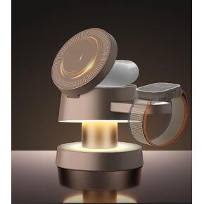 4 in 1 Wireless Charging Station Cube with Night-Lamp for Magnetic Charger,Fast Charge for iPhone 16 Pro Max Phone and iWatch,3-in-1 Travel Charging Station (Gold)