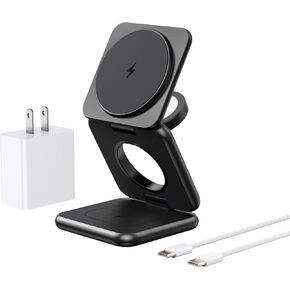 3 in 1 Charging Station for Apple Multiple Devices, Zinc Alloy Foldable Travel Wireless Charging pad for Mag-Safe Wireless Charger Stand for iPhone 16 15 14 13 12 Apple Watch Airpods
