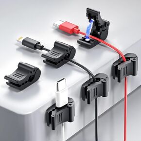 6-Pack Magnetic Cord Organizer, Shark Cable Clip LUWUIDEN Phone Cord Holder for Nightstand Office Desk Kitchen Car [Smooth Adjustable] Adhesive Cable Clip, Black
