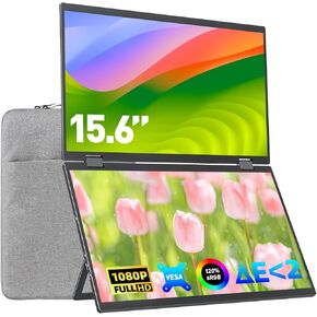 Laptop Screen Extender 15.6 Inch FHD 1080P 360° Foldable Dual Monitors 120% sRGB ΔE<2 HDMI USB-C Stacked Triple Portable Monitor for Laptop PC Windows Mac with Kickstand VESA Mountable