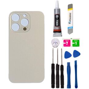 Back Glass Replacement for iPhone 14 Pro Max 6.7", Replacement Battery Back Glass Cover with Pre-Installed Tape and Repair Tools (No Logo) (Large Hole) (Black)