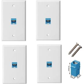 Ethernet Wall Plate, 3 Ports CAT6 and 2 Ports HD multimedia interface and Coax Cable TV F Type Port RJ45 Female to Female 4.5×2.7 inch White Faceplate