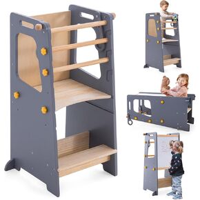 Toddler Standing Tower, Toddler Kitchen Stool Helper with Whiteboard, Adjustable Height Kids Learning Tower with Anti-Slip Protection, Kids Step Stool with Safety Feet for Kitchen Bathroom