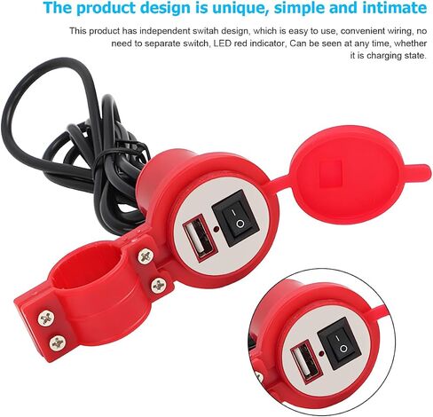 Motorcycle Phone Charger, 12V 1.5A Motorbike Smartphone USB Port Charger with LED Light and ON&Off Switch, Waterproof Scooter Charging Adapter Accessories for GPS, Camera, Cellphone（Black） in Saudi Arabia