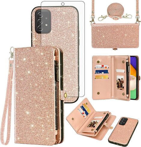 Asuwish Phone Case for Samsung Galaxy A52/A52S 5G SHIPPER WALLET WALLET WALLESTIBLE WATHERSIDE CORPLEST SCREET SCREET SCREETS LANYAR in Saudi Arabia