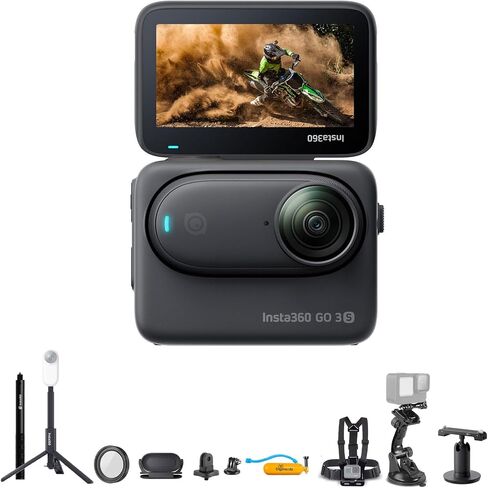 Insta360 GO 3S (Black) 64GB Tiny Mighty 4K Action Vlogging Camera, Portable, Mount Anywhere, Waterproof, Stabilization, + Action Pod and Wearable Accessories + Selfie Stick + 50-in-1 Accessory Kit in Saudi Arabia