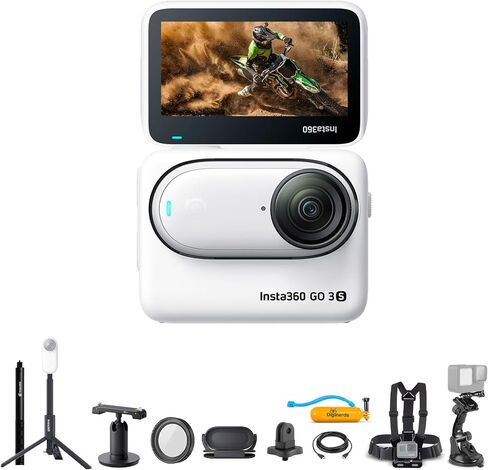 Insta360 GO 3S (Black) 64GB Tiny Mighty 4K Action Vlogging Camera, Portable, Mount Anywhere, Waterproof, Stabilization, + Action Pod and Wearable Accessories + Selfie Stick + 50-in-1 Accessory Kit in Saudi Arabia