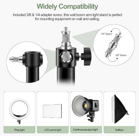 Wellmaking Wall Mount Triangle Boom Arm 53inch/135cm Length Adjustable Support 180° Flexible Rotation, Up to 4.26ft. With Tilt Adapter Light Stand with Standard 1/4 to 3/8 Metal Male Screw Photography in Saudi Arabia