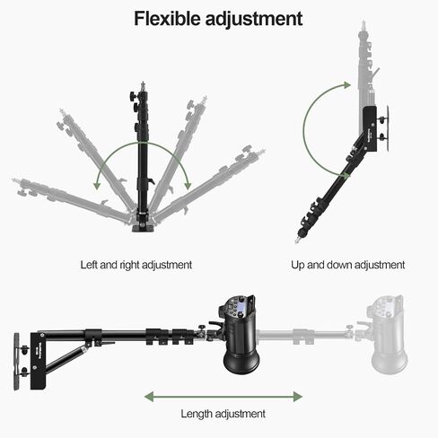 Wellmaking Wall Mount Triangle Boom Arm 53inch/135cm Length Adjustable Support 180° Flexible Rotation, Up to 4.26ft. With Tilt Adapter Light Stand with Standard 1/4 to 3/8 Metal Male Screw Photography in Saudi Arabia