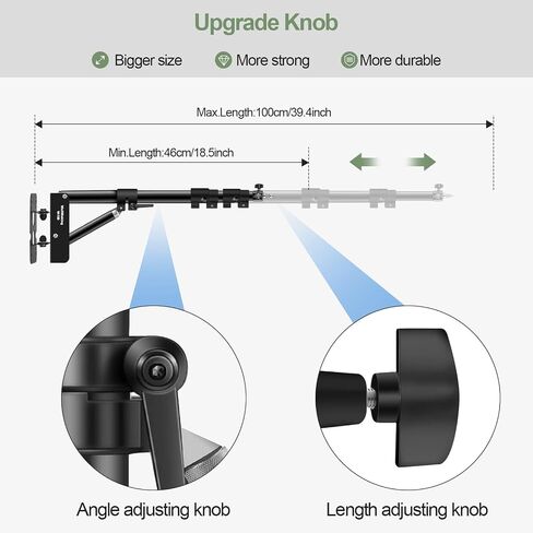 Wellmaking Wall Mount Triangle Boom Arm 53inch/135cm Length Adjustable Support 180° Flexible Rotation, Up to 4.26ft. With Tilt Adapter Light Stand with Standard 1/4 to 3/8 Metal Male Screw Photography in Saudi Arabia