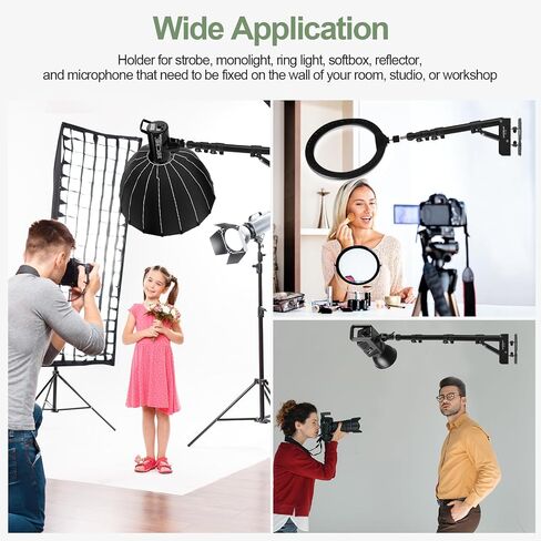 Wellmaking Wall Mount Triangle Boom Arm 53inch/135cm Length Adjustable Support 180° Flexible Rotation, Up to 4.26ft. With Tilt Adapter Light Stand with Standard 1/4 to 3/8 Metal Male Screw Photography in Saudi Arabia