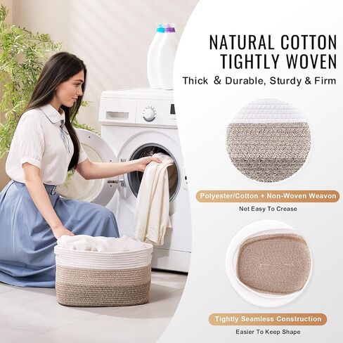 VEVOR Blanket Basket, 67L, Cotton Rope Basket, Woven Basket with Handles, 20" x 13" Round Laundry Hamper Basket Collapsible Extra Large Storage Basket Bins for Organizing Clothes Kids Toys Pillows in Saudi Arabia