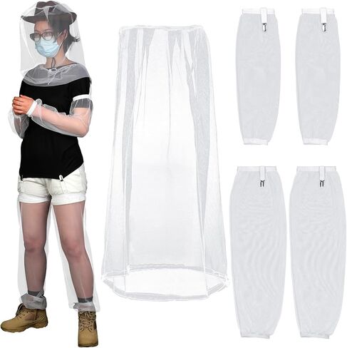 3 Pack Anti Mosquito Netting Suit, Mosquito XL Head Net, Mosquito Arm Sleeves and Leg Sleeves for Outdoor Hunting Fishing Full Body Physical Protection Mosquito Proof Black in Saudi Arabia