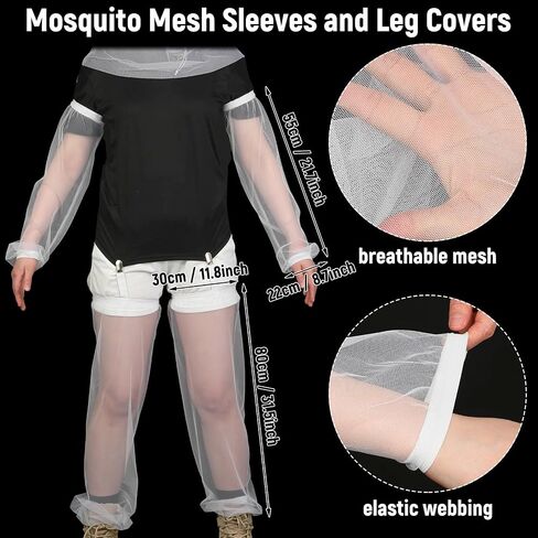 3 Pack Anti Mosquito Netting Suit, Mosquito XL Head Net, Mosquito Arm Sleeves and Leg Sleeves for Outdoor Hunting Fishing Full Body Physical Protection Mosquito Proof Black in Saudi Arabia