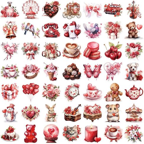 Pink Flower Stickers Love Stickers Pack 50PCS, Icicrim Beautiful Flowers Stickers for Water Bottles Laptop Luggage Phone Waterproof Vinyl Romantic Decals Gifts for Girls Women in Saudi Arabia