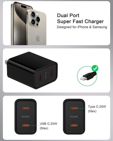 25W iPhone 16 Pro Charger Block USB C Fast Charging Usbc Wall Charger Dual Type C Multi Ports USB Plug Outlet for Apple iPhone Samsung Pixel 9 Pro Max XL Box Power Cube Adapter Brick 2 Double USBC in Saudi Arabia
