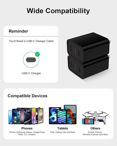 25W iPhone 16 Pro Charger Block USB C Fast Charging Usbc Wall Charger Dual Type C Multi Ports USB Plug Outlet for Apple iPhone Samsung Pixel 9 Pro Max XL Box Power Cube Adapter Brick 2 Double USBC in Saudi Arabia