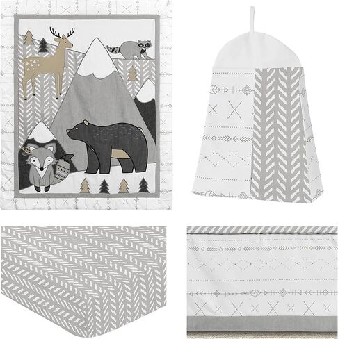 Sweet Jojo Designs Grey and White Woodsy Deer Boy, Girl, Unisex Baby Crib Bedding Set 4 Pieces in Kuwait