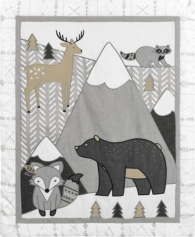 Sweet Jojo Designs Grey and White Woodsy Deer Boy, Girl, Unisex Baby Crib Bedding Set 4 Pieces in Kuwait