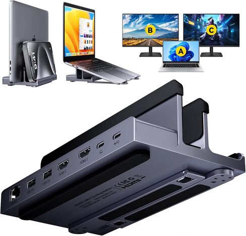 USB C Docking Station Laptop Vertical Stand, QUUGE 8 in 1 USB C Dock with 4K 60Hz HDMI 2.0, 1Gbps Ethernet, 2*USB-A 5Gbps Data Transfer, 100W, TF/SD 3.0, Desktop Management Steam Deck MacBook Pro Air in Saudi Arabia
