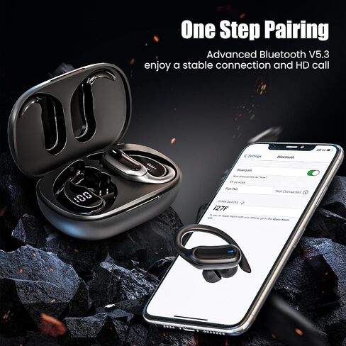 Wireless Earbuds Bluetooth Headphones, Bluetooth 5.3 Stereo over Ear Buds,Noise Cancelling Mic, IP7 Waterproof Headset for Running/Workout - Blue in Saudi Arabia