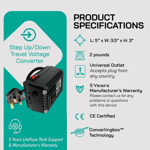 300 Watt Step Up/Step Down Travel Voltage Converter, 220/110v to 110/220v converter with Type B Plug - Compatible with Hair Straightener, Camera, Laptop & More in Kuwait