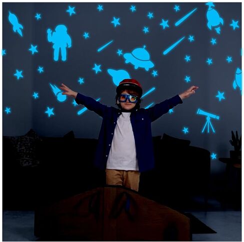435pcs Glow in The Dark Stickers,Glow in The Dark Stars for Ceiling,Glow in The Dark Moon Universe Wall Stickers Outer Space Decal for Kids Boys Bedroom Decor Christmas Gift Blue Glow in Saudi Arabia