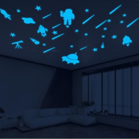 435pcs Glow in The Dark Stickers,Glow in The Dark Stars for Ceiling,Glow in The Dark Moon Universe Wall Stickers Outer Space Decal for Kids Boys Bedroom Decor Christmas Gift Blue Glow in Saudi Arabia