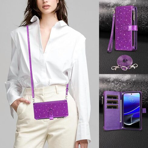 Asuwish Phone Case for Motorola Moto G Stylus 5G 2022 Wallet Cell Cover with Tempered Glass Screen Protector Strap Glitter Zipper Flip Credit Card Holder XT2215-1 XT2215-4 XT2215DL Women Rose Gold in Saudi Arabia