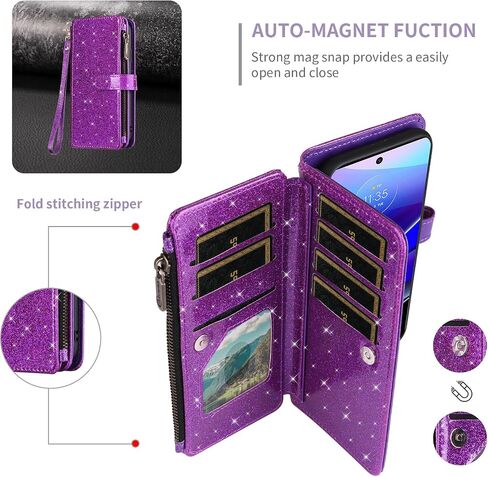 Asuwish Phone Case for Motorola Moto G Stylus 5G 2022 Wallet Cell Cover with Tempered Glass Screen Protector Strap Glitter Zipper Flip Credit Card Holder XT2215-1 XT2215-4 XT2215DL Women Rose Gold in Saudi Arabia
