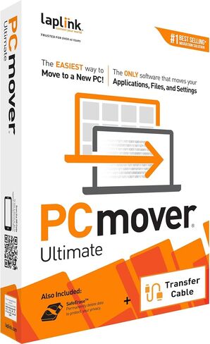 Laplink PCmover Ultimate 11 - Easily Transfer Files to New Computer - Efficient Migration of Applications from Old PC to a New PC - Data Transfer Software - With Optional Ethernet Cable - 1 License in Saudi Arabia