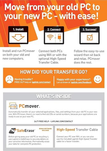 Laplink PCmover Ultimate 11 - Easily Transfer Files to New Computer - Efficient Migration of Applications from Old PC to a New PC - Data Transfer Software - With Optional Ethernet Cable - 1 License in Saudi Arabia