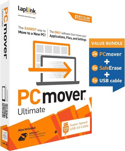 Laplink PCmover Ultimate 11 - Easily Transfer Files to New Computer - Efficient Migration of Applications from Old PC to a New PC - Data Transfer Software - With Optional Ethernet Cable - 1 License in Saudi Arabia