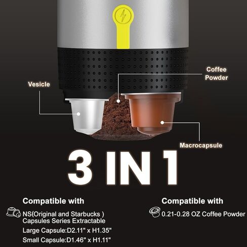 Portable Electric Espresso Machine,Travel Coffee Maker for Camping, Car Coffee Maker Self-Heating with USB-DC,3-in-1 Extraction of 8g Coffee powder,NS and small capsules for RV,Hiking,Office B in Saudi Arabia