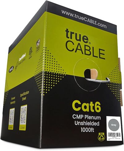 trueCABLE Cat6 Plenum (CMP)، 1000 قدم، أزرق، 23AWG 4 أزواج من النحاس الصلب، 550 ميجا هرتز، PoE++ (4PPoE)، ETL مدرج، زوج ملتوي غير محمي (UTP)، كابل إيثرنت بالجملة in Kuwait