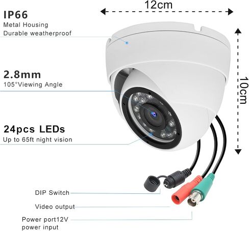 2.0MP HD 1080P Analog Security Camera (Hybrid 4-in-1 HD-CVI/TVI/AHD/960H Analog CVBS) Outdoor Indoor, 6pcs IR-LEDs, ICR, 2.8mm Lens, 105° Wide Angle, Full Metal Housing, CCTV Bullet in Saudi Arabia