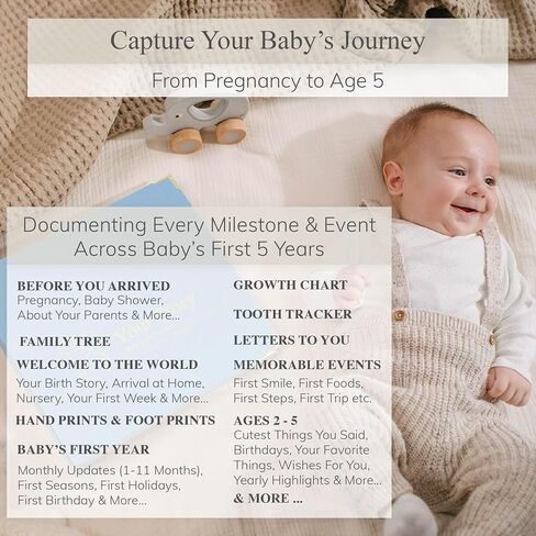 Keepsake Baby Memory Book Boy and Girl - Gender Neutral Baby Journal For First 5 Years, Timeless Baby Scrapbook Journal Milestones Baby Photo Album, Gender Reveal Gifts New Parents - Olive Green in Saudi Arabia