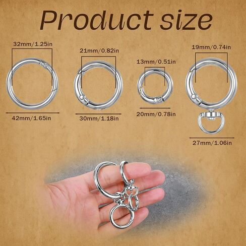 Key Rings Carabiner Key Ring O Rings Clip Keychain, Metal Spring Round Carabiner Purse Wrist Strap Closure Shoulder Bag Chain Rings Clip Spring Key Ring Buckle for Keychains, Purse, Bag, Handbag in Saudi Arabia