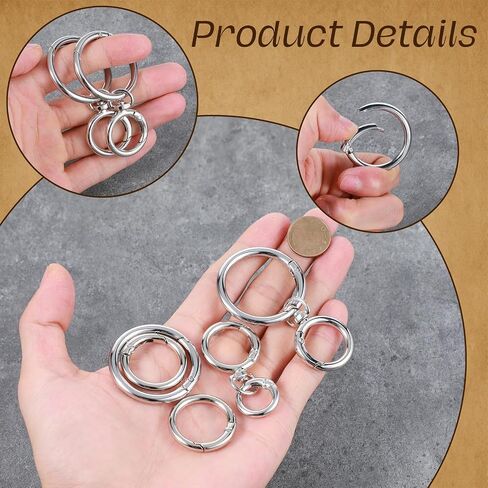 Key Rings Carabiner Key Ring O Rings Clip Keychain, Metal Spring Round Carabiner Purse Wrist Strap Closure Shoulder Bag Chain Rings Clip Spring Key Ring Buckle for Keychains, Purse, Bag, Handbag in Saudi Arabia