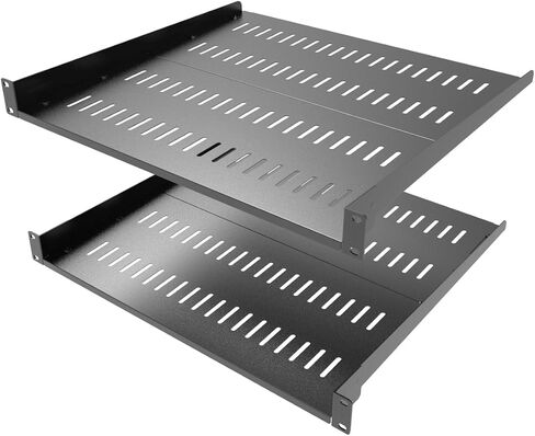 JINGCHENGMEI 2 PCS 1U Vented Server Rack Shelf, 14-17in Deep Adjustable Universal Cantilever Rack Mount Tray for 19 Inch Networking Equipments Rack Enclosure, Black (2, 1U14In) in Saudi Arabia