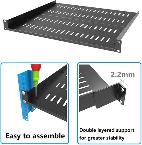 JINGCHENGMEI 2 PCS 1U Vented Server Rack Shelf, 14-17in Deep Adjustable Universal Cantilever Rack Mount Tray for 19 Inch Networking Equipments Rack Enclosure, Black (2, 1U14In) in Saudi Arabia